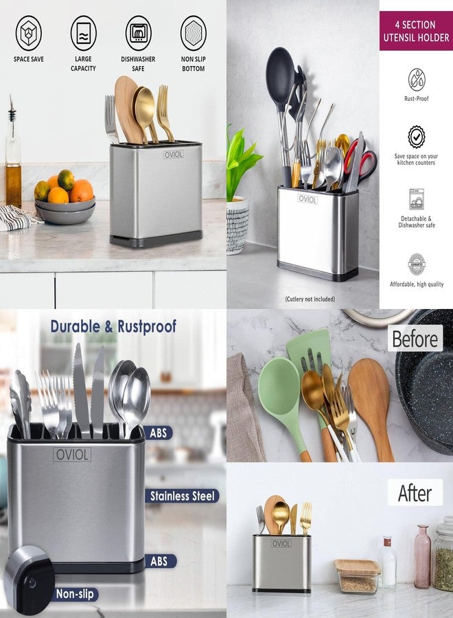 OVIOL Stainless Steel Spoon Stand for Kitchen Steel Cutlery Stand Spoon Organizer for Kitchen Cutlery Holder for KitchenCountertop Forks Spatula Knives Spoon Holder Rustproof Durable. - Image 5